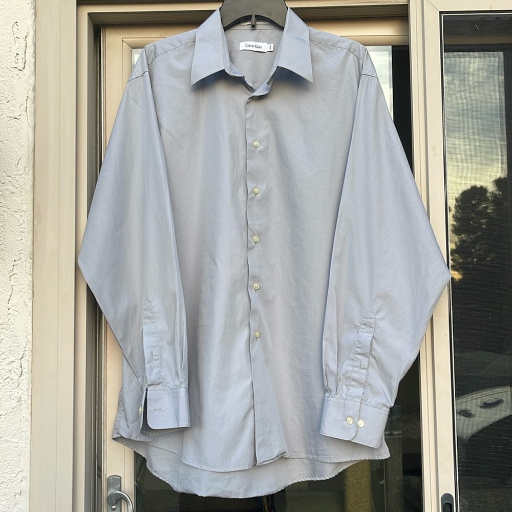 Calvin Klein Men’s Shirt Regular Fit, Classic Collar in Gray Color, Neck Size 17